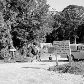 Horseman on the Paringa section of the Haast Highway.April 1960.