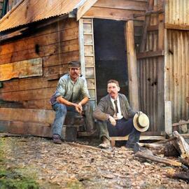 George A. Lishman of Reefton (left), with Mr. Walter F. Brett, assistant engineer to the Consolidated Gold Fields of NZ.1890`s. 