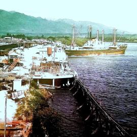 Union Steam Ship Company m.v. Kaito swings at Westport after discharging gypsum, 1968
