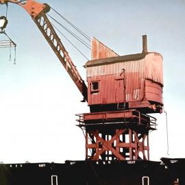 Old wharf crane and coal wagon