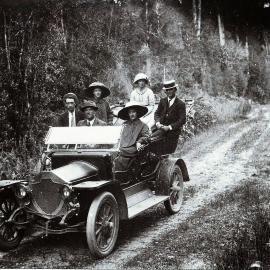 1909 Rover on the Mitchells road, Lake Brunner. 1910.