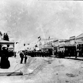 Seddon Street, Kumara, looking east from Main Street/ Greenstone Road.ca.1880`s.