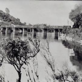 Miners train crossing Grey River on the way to Rewanui in the late 1960s