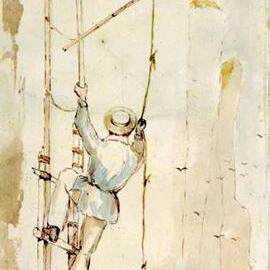 Thomas Brunner and 'Rover' ascend Te Miko Cliff (Perpendicular Point).1846. 