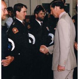 HRH Prince Charles introduced to Darryl Ross formerly of Ngahere