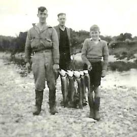ALBUM - Des O'Callaghan, Arnold and Winston Beck on a fishing Trip - Arahura Valley ca. 1949.