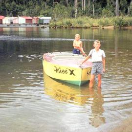 Miss X , owned by Charles (Bob) Prestidge and David Topliss, at Lake Kaniere.