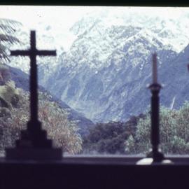 ALBUM - Franz Josef Glacier -  Waterfall on access road and hotel under construction.early 1960's.