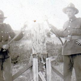  Tom Jackson and Jim Shaffrey Wood Chopping in England during the war.