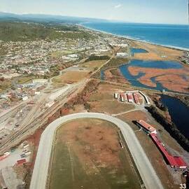 Aerial view of Victoria Park/Racecourse/railway sheds/Blaketown lagoon