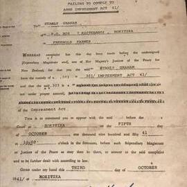 The original court summons for Stan Graham to hand his rifle in