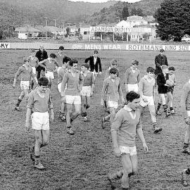 Grey Marist 1st XV coming off the field defeated Reefton High,Rugby Park Greymouth.11- 13 July 1966.