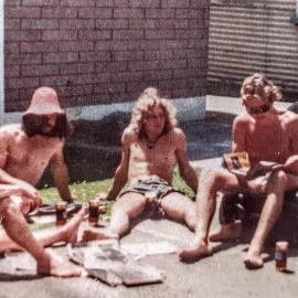 Jeff Harris, Butch Quinn, Kenny Oliver , Steve Newby , Chooky Richardson, at Greg Read`s place.Cobden. 1978.