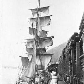The Barque WHITE PINE Under Sail and moored at the Port of GREYMOUTH. 1922.