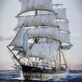 The Barque WHITE PINE Under Sail and moored at the Port of GREYMOUTH. 1922.