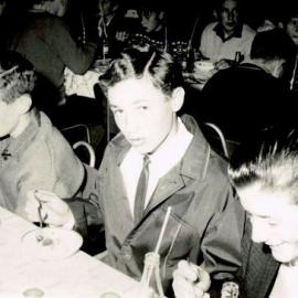 Rugby League Dinner,Marist Bros Greymouth  - Mick Dunn , Rob Collins and Philip Faulkner on right ,1964 .