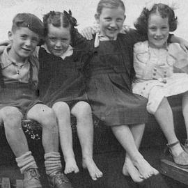 Royce Kirk,Diane Kirk ,Judy Kirk and Margaret Klempel at Lake Brunner .1948.