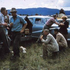 Lunch time at the Whataroa Stock Sale, West Coast, 1958.