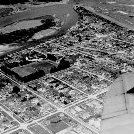Hokitika by air - when Cass Square was surrounded with trees. Possibly 1937
