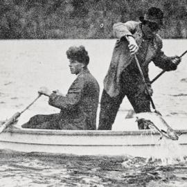 Brown trout fishing on Lake Kanieri - landing a seven-pounder,1922.