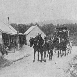 A coach on its way to Westport from Reefton, photographed by A. S. Arrowsmith during his cycle tour to the West Coast.