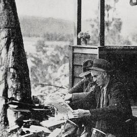 Leisure moments at the camp for construction workers of the Buller Gorge railway.1936.