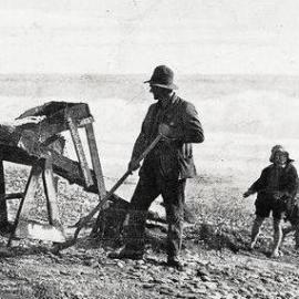  ALBUM - Beachcombers at work seeking gold from the sand on North Beach, Okarito,1932. 