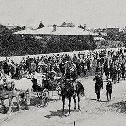 The Governor and the Countess of Liverpool in the procession - 50th Jubilee, Hokitika,l1914.