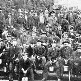 A Group of  Coal Miners going on shift at Blackball Coalmine.