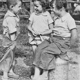 Christmas on the farm -  children discussing the prospects of Santa Claus' visit on a farm at Inchbonnie.1938.