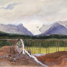 Gold workings at Five Mile Lagoon with Franz Josef Glacier in the background