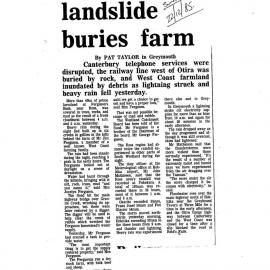 Heavy rain hits Otira railway; Jim Ferguson's farm south of Ross hit by landslide