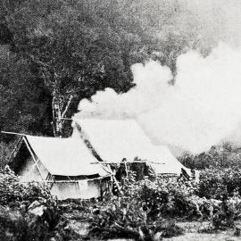 Surveyor's camp on the bank of the Waiho River. 1924.
