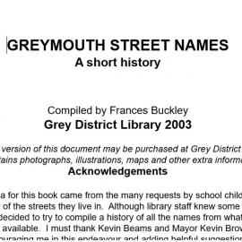 Greymouth street names by Frances Buckley
