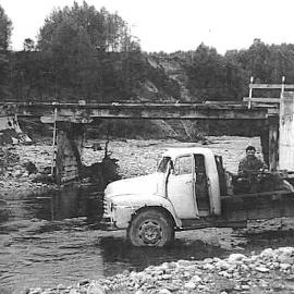 Gary Foster about to ford the creek behind the dozer.