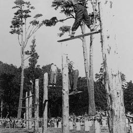  Afton Blackadder from Maruia ,competing in the jiggerboard chop in Australia. 