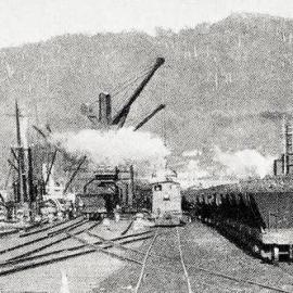 Loading coal on the waterfront at Greymouth.1930.