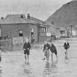 Flooded Leonard Street, Greymouth.1942, and 1988.