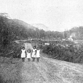 Four girls on the way to school in the bush on West Coast Road.ca.1897.
