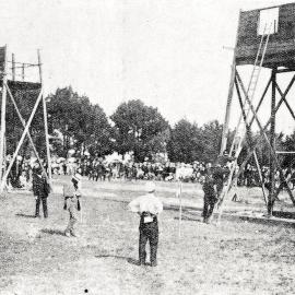 Firemen In Competition At Hokitika - the one man ladder race.1911.