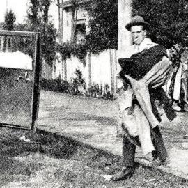 People leaving an unsafe home in Westport  after the Murchison earthquake.1929.