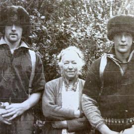 Colin Jackson aged 22, Maurice Surgenor aged 16, and Mrs Dillion at Seven Mile Creek, Taipo River