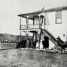Crowds in the Birdcage below the Stewards stand at the Westland Racing Club meet at Hokitika.1921.