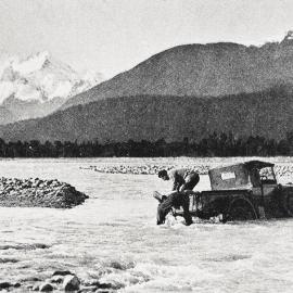  A motor-truck in difficulties while crossing the flooded Cook River, near Weheka,