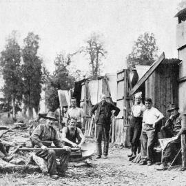 Some of the men who are engaged on the construction of the road from  Fox Glacier to Gillespie's Beach. 1937.