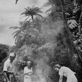 Preparing a holiday meal at Canoe Creek,Lake Kaniere.1940.