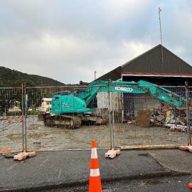 Grogan cordial factory demolition Greymouth, October 2025