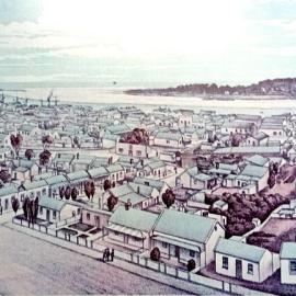 Lithograph  - looking down Chapel Street, Greymouth.