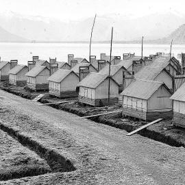 Public Works Department huts at Jackson Bay, Westland, 1938.