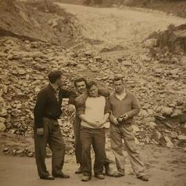 John Ryan, Bob McLean, Dan O'Brien and ? at Fox Glacier